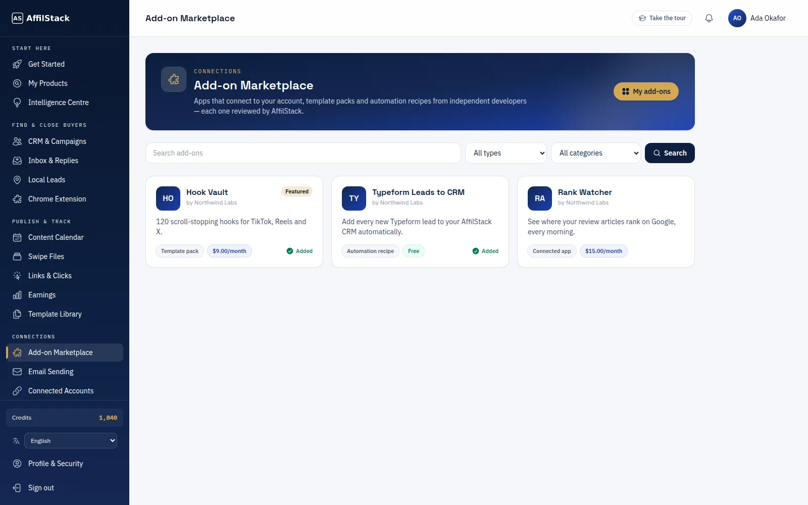 An add-on marketplace